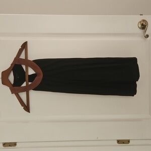 Akiko Elegant Black Halter Dress with Brown Accents